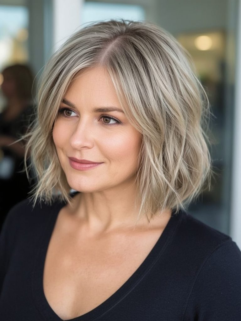 Hairstyles For Thin Hair Fine Over 50: Wavy Lob with Textured Ends