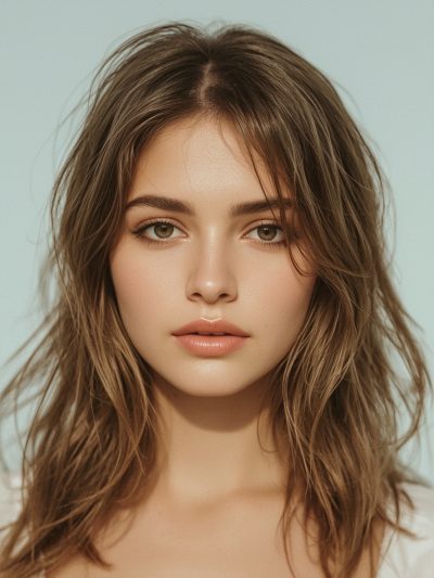 Butterfly Haircut Long Hair For Round Face: Messy Bun with Face-Framing Pieces