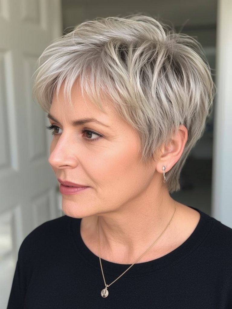 Hairstyles For Thin Hair Fine Over 50: Stacked Pixie with Textured Top