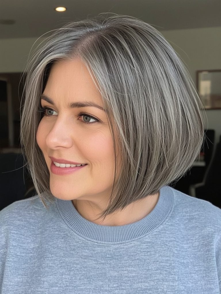 Hairstyles For Thin Hair Fine Over 50: Blunt Bob with Subtle Root Shadow