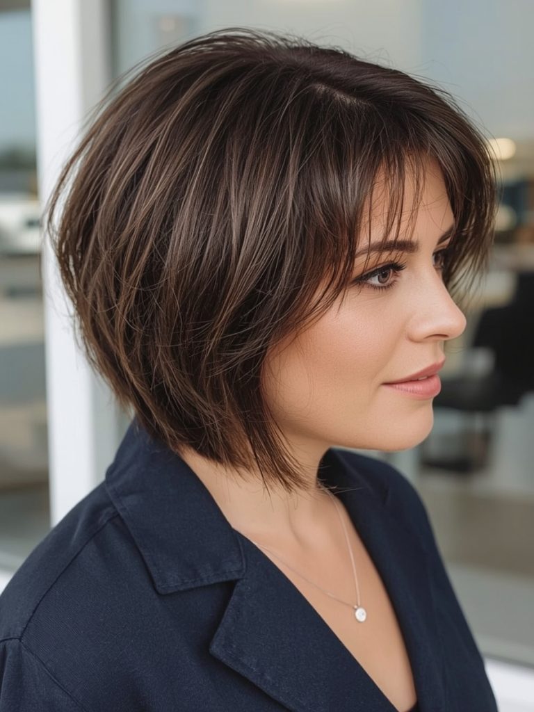 Hairstyle For Thin Fine Hair Over 50: Shaved Nape with Long Angled Layers