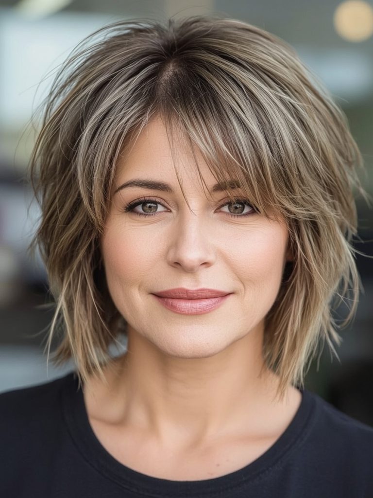 Hairstyle For Thin Fine Hair Over 50: Cropped Bob with Voluminous Crown