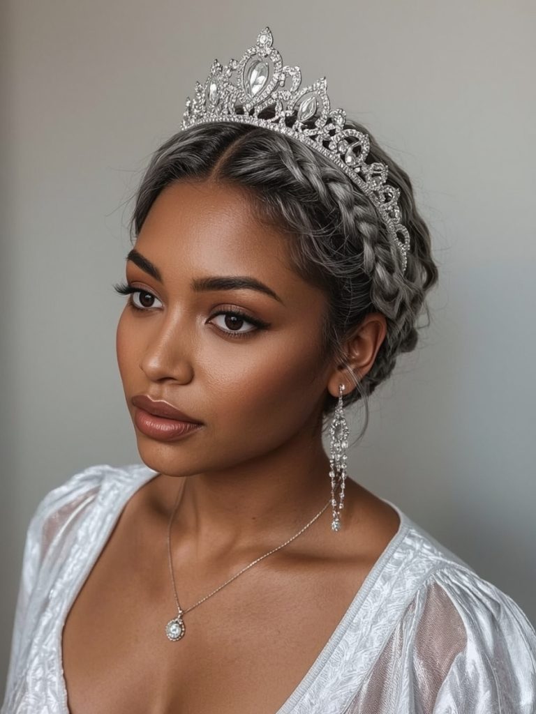 Silver Space Buns with Braids on Dark Skin