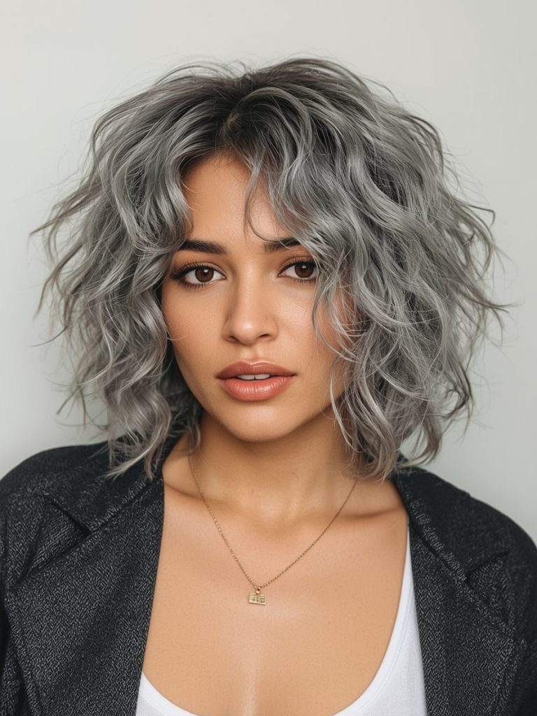 Silver Box Braid Bob on Dark Skin