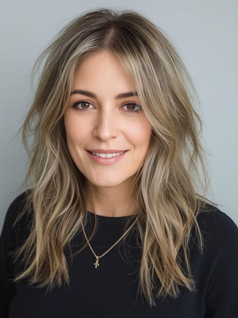 Long Flipped Layers Hairstyle for Older Women