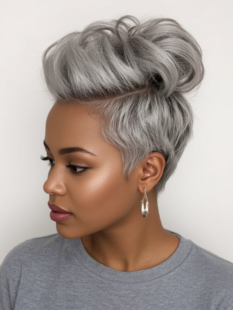 Silver Curly Shag on Dark Skin
