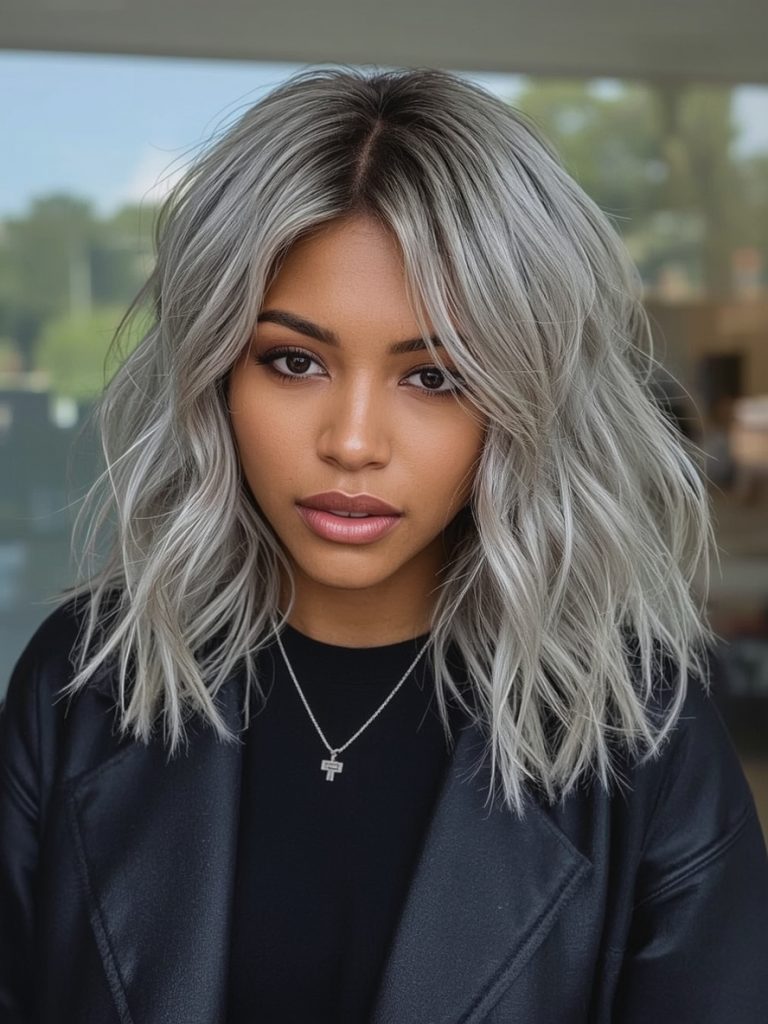 Silver Waterfall Braid on Dark Skin