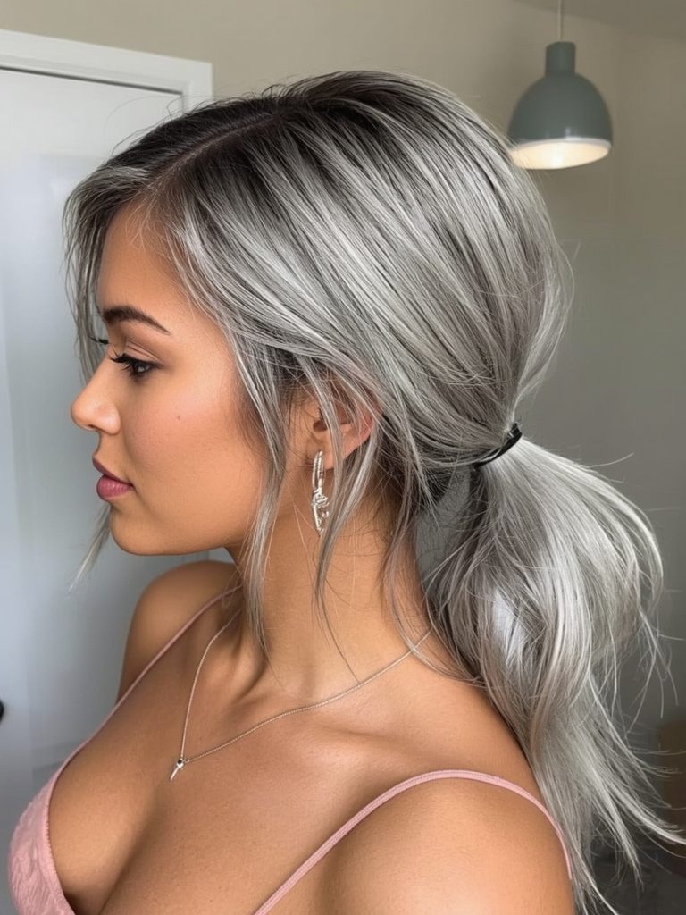 Silver Feed-In Braids on Dark Skin