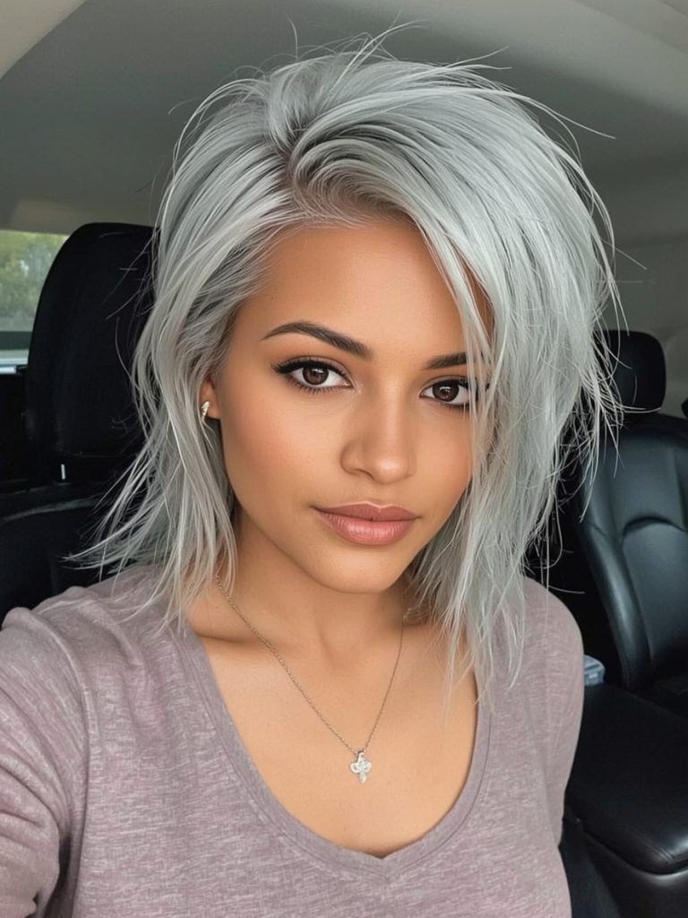 Silver Deep Side Part on Dark Skin