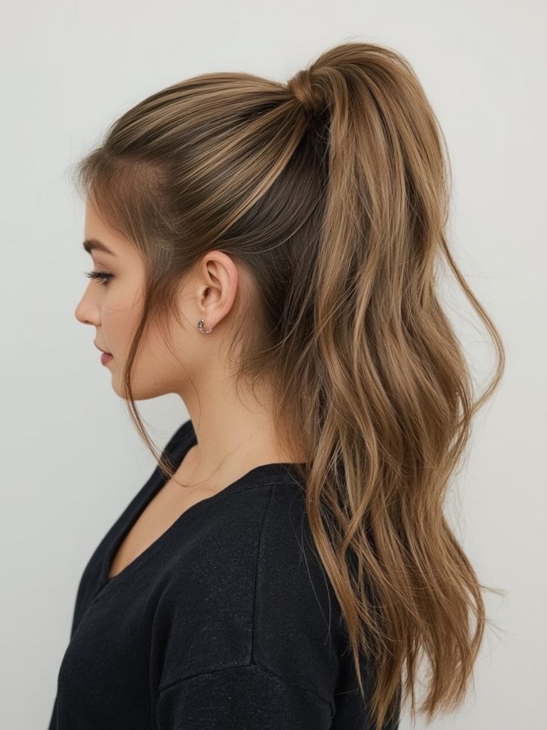 Teddy Bronde Hair Colour: Sleek High Ponytail