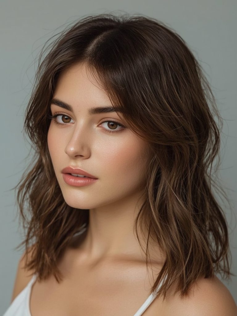 Butterfly Haircut With Face-Framing Pieces Pulled Back for Long Hair on a Round Face