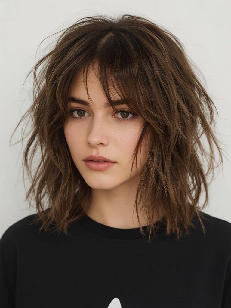 Butterfly Haircut With Teased Crown for Long Hair on a Round Face