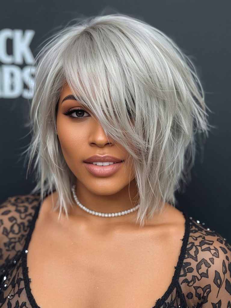 Silver High Puff on Dark Skin