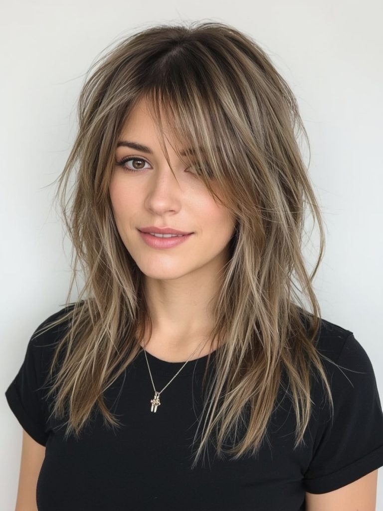 Long Wavy Hairstyle with Highlights for Older Women