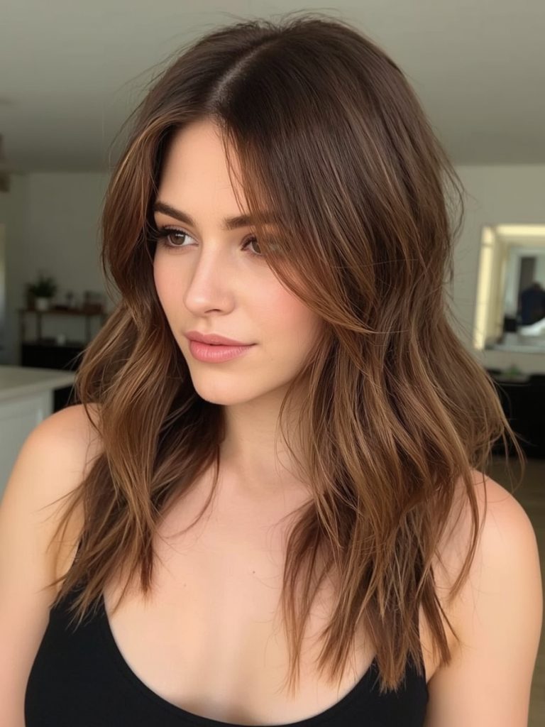 Brunette Summer Hair 2025: Long Layered Brunette Haircut