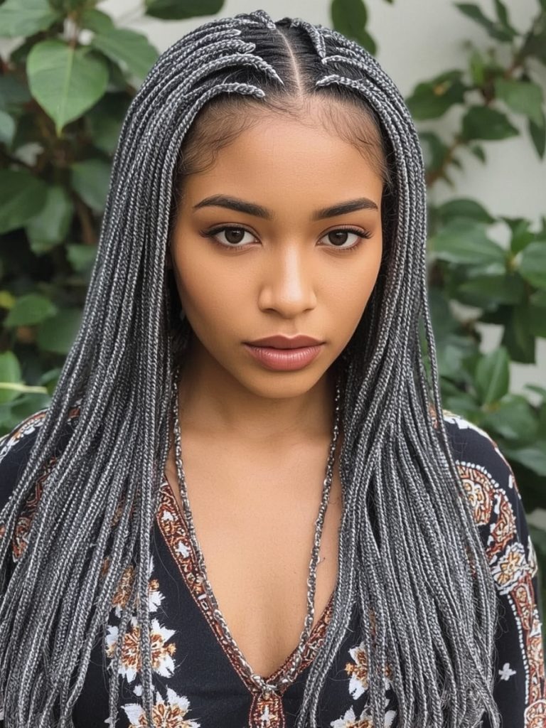 Silver Asymmetrical Cut on Dark Skin