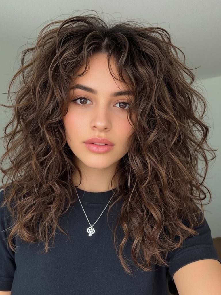Butterfly Haircut With Face-Framing Curls for Long Hair on a Round Face