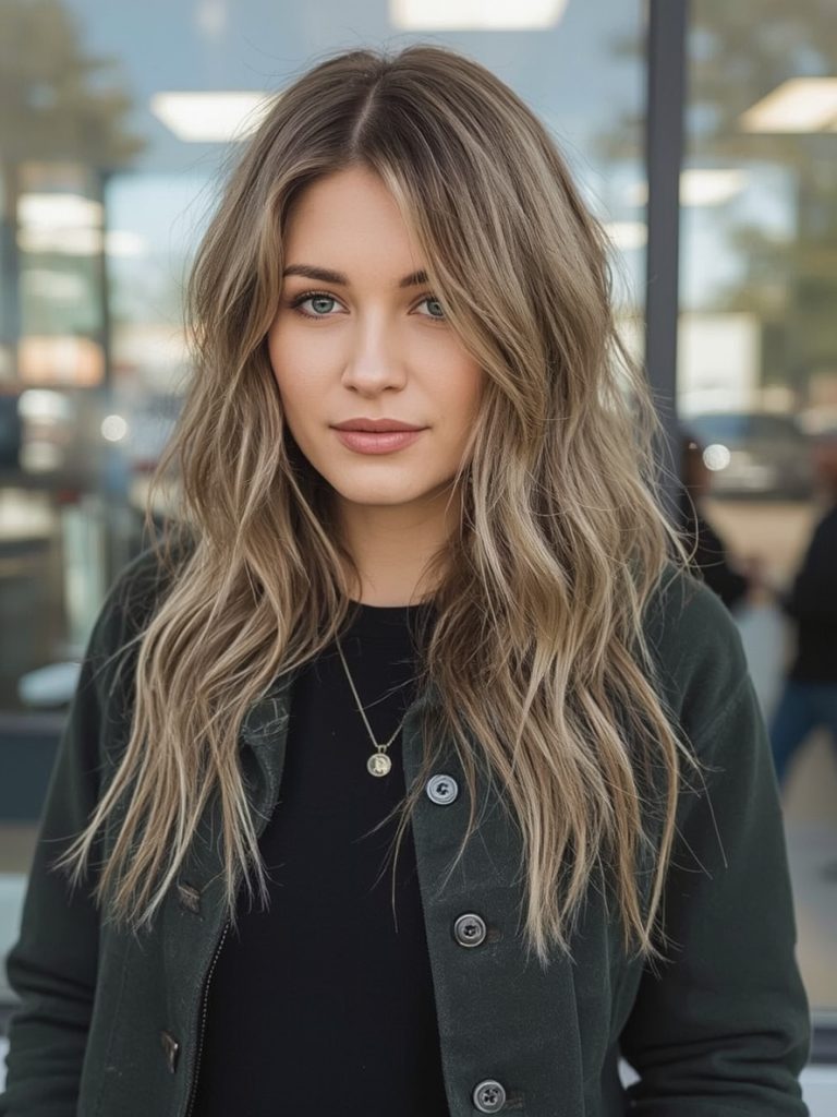 Long Hair with Caramel Balayage for Older Women