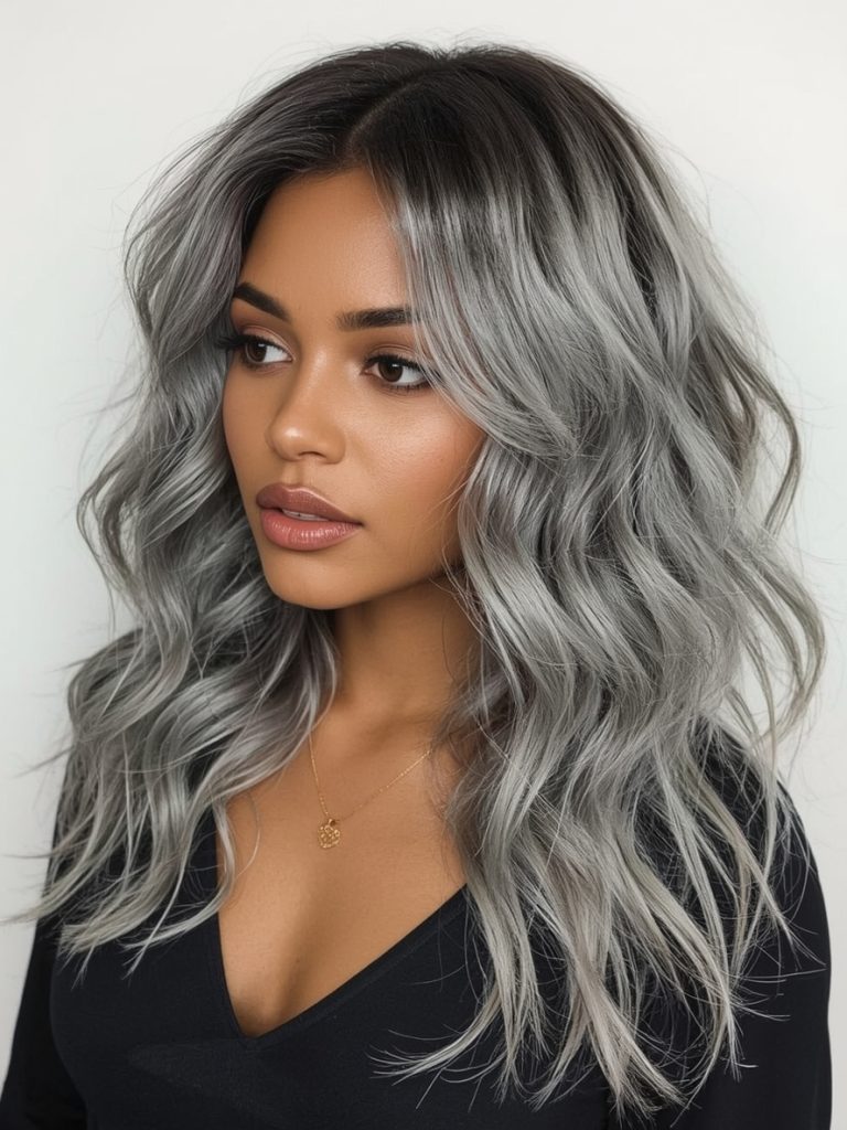 Silver Twisted Updo on Dark Skin