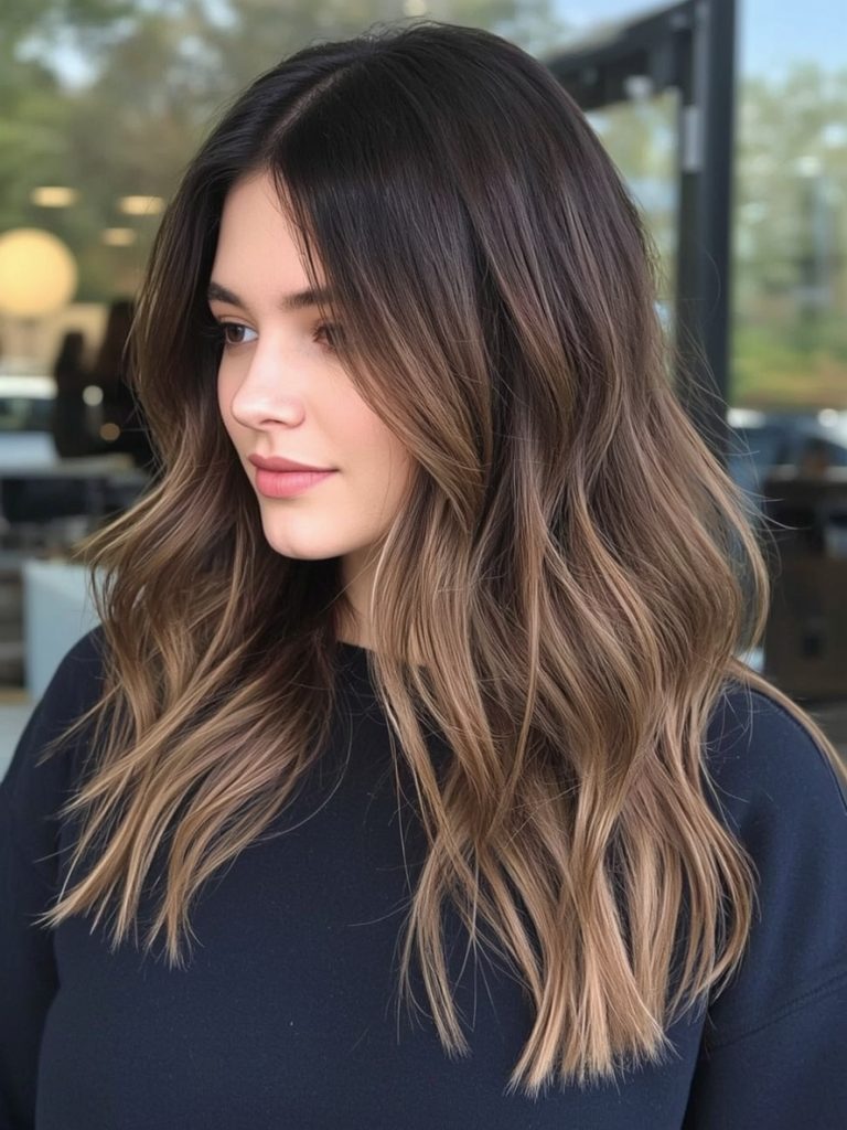 Butterfly Haircut With Balayage for Long Hair on a Round Face
