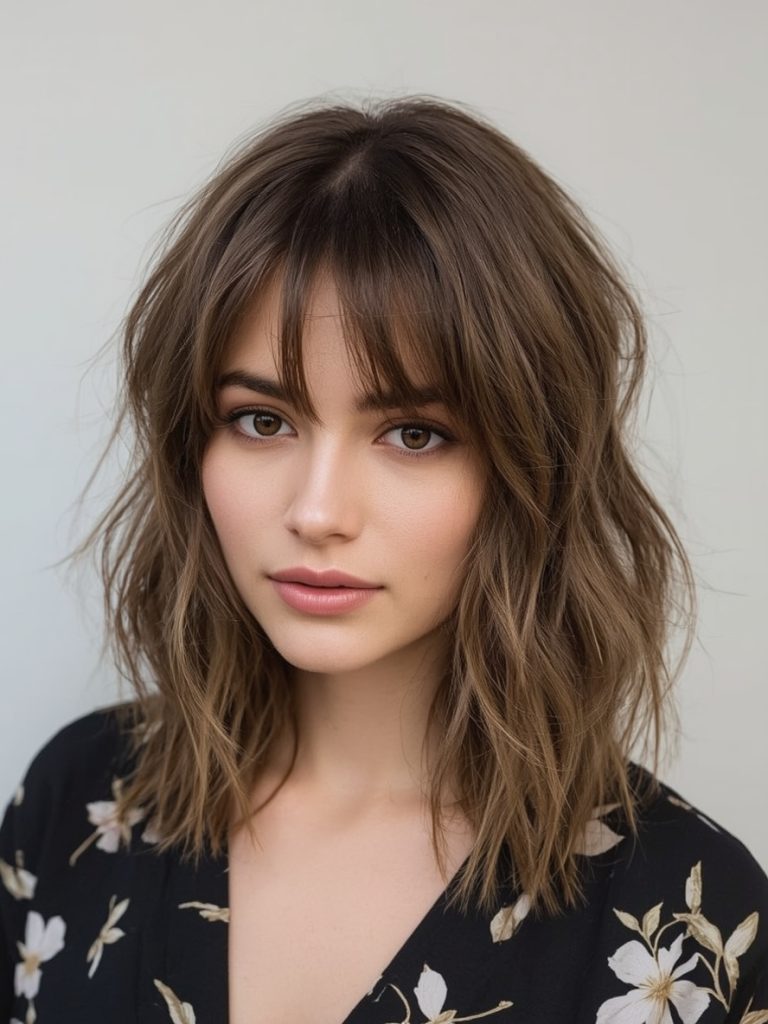 Butterfly Haircut With Choppy Layers for Long Hair on a Round Face