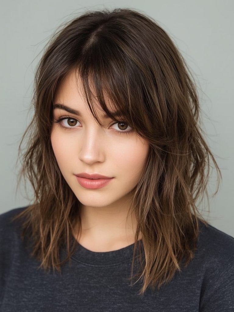 Butterfly Haircut With Lowlights for Long Hair on a Round Face