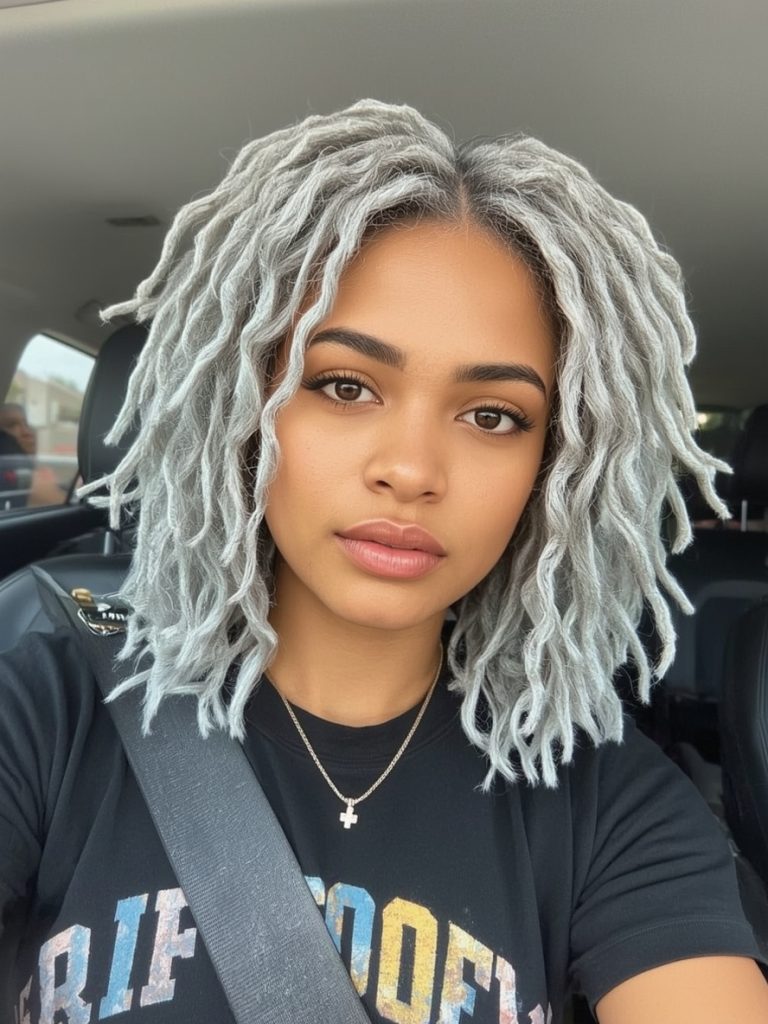 Silver Highlighted Curls on Dark Skin