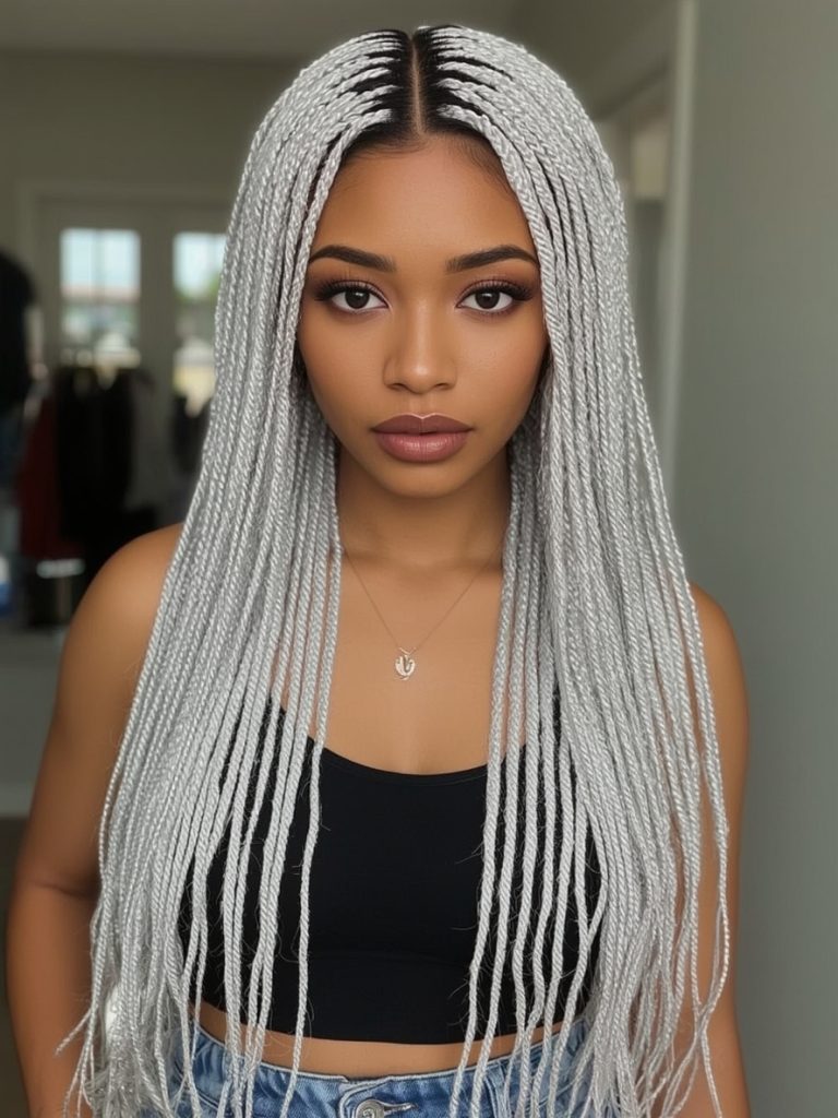 Silver Braids on Dark Skin