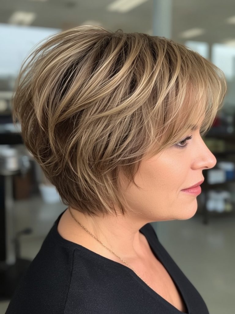 Hairstyle For Thin Fine Hair Over 50: Angled Bob