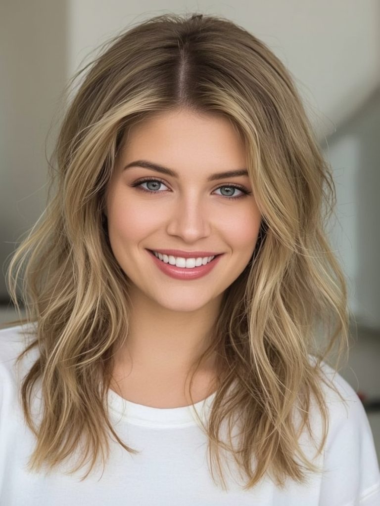 Butterfly Haircut With Deep Side Part for Long Hair on a Round Face