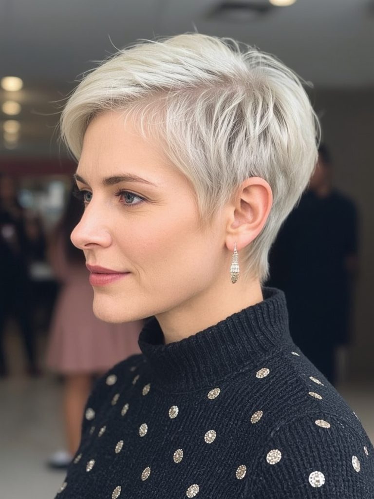 Hairstyle For Thin Fine Hair Over 50: Blunt Bob with a Deep Side Part