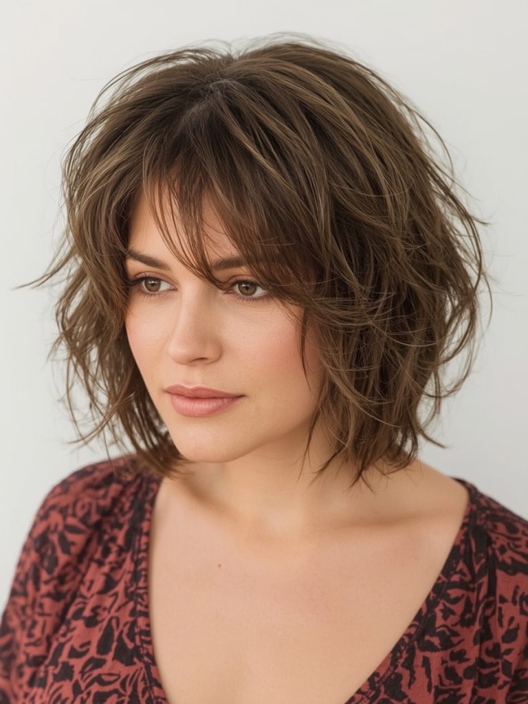 Hairstyle For Thin Fine Hair Over 50: Chin-Length Layered Cut