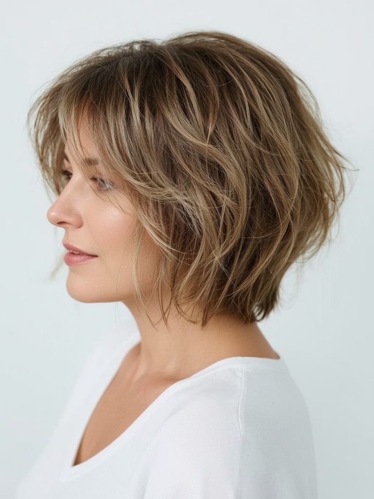 Hairstyles For Thin Fine Hair Over 60: The Side-Swept Bang Bob