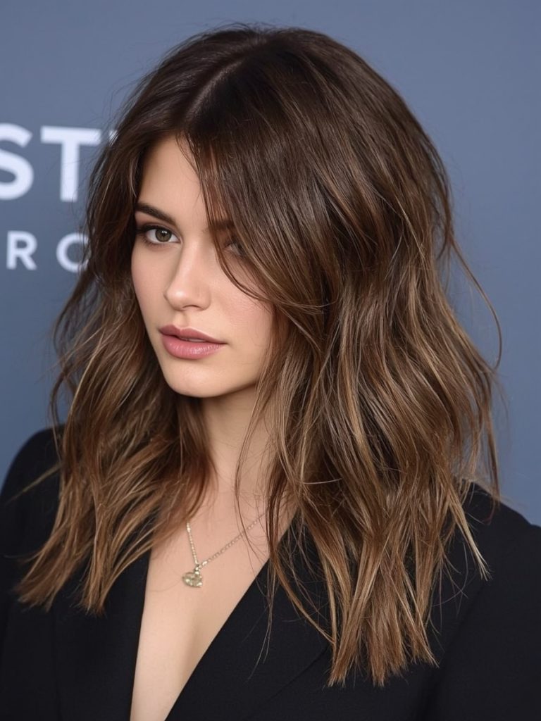 Voluminous Butterfly Haircut for Long Hair on a Round Face