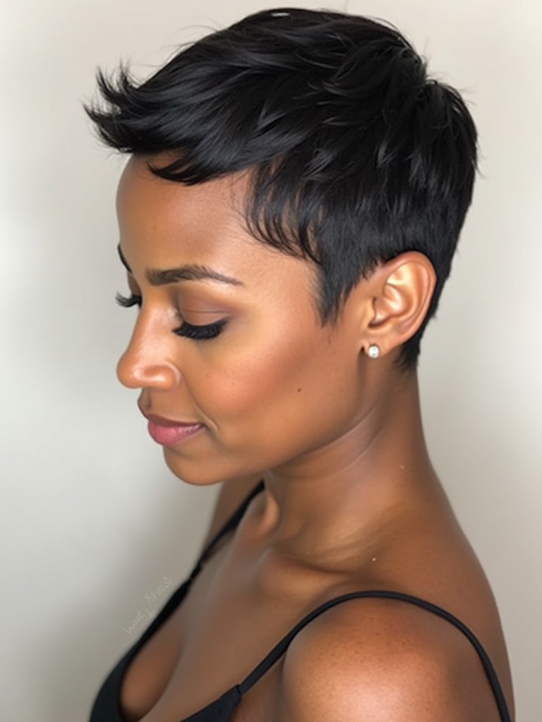 Short Pixie Haircuts for Black Women 50: Slicked Back Pixie
