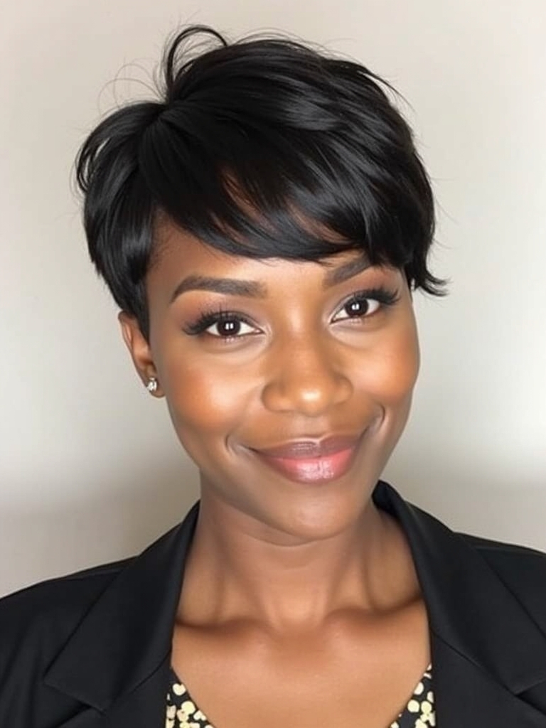 Short Pixie Haircuts for Black Women 50: Dark Brunette Pixie with Height