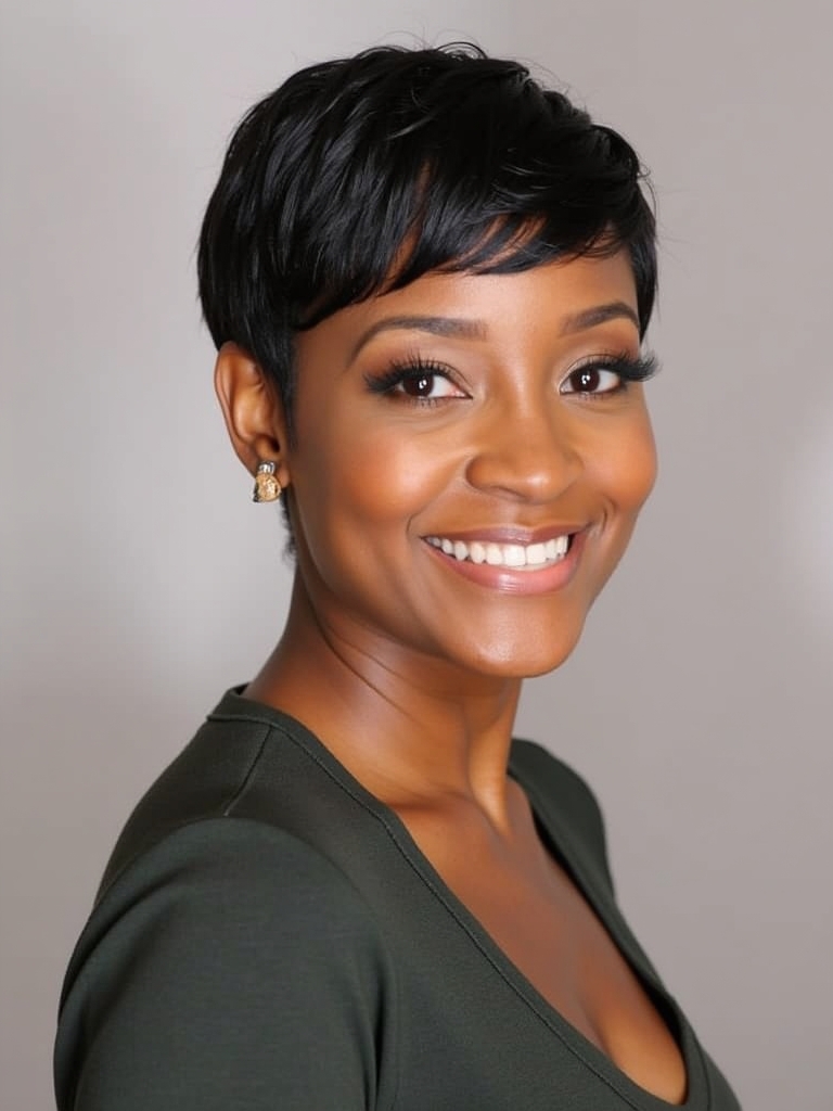 Short Pixie Haircuts for Black Women 50: Deep Side Part