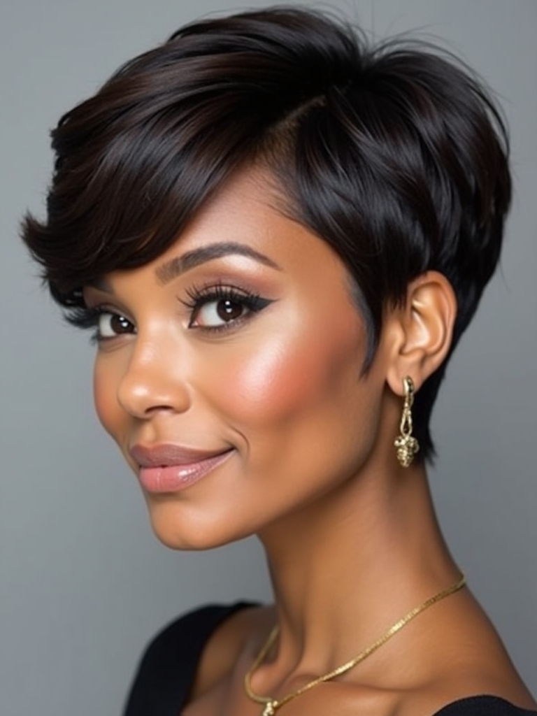 Short Pixie Haircuts for Black Women 50: Textured Crop with Bangs