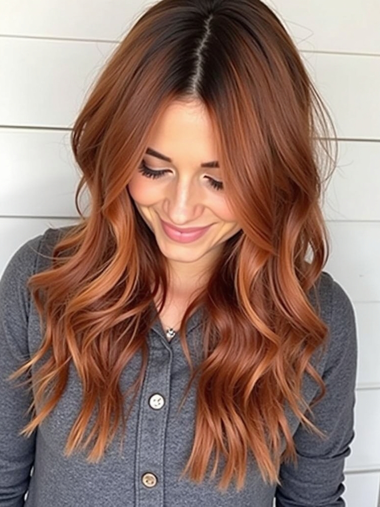 40 Edgy Hair Color Ideas Copper: Copper Highlights with Dark Roots