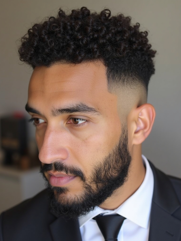 Men's Short Curly Hairstyle: The Brushed Up Curls with Taper