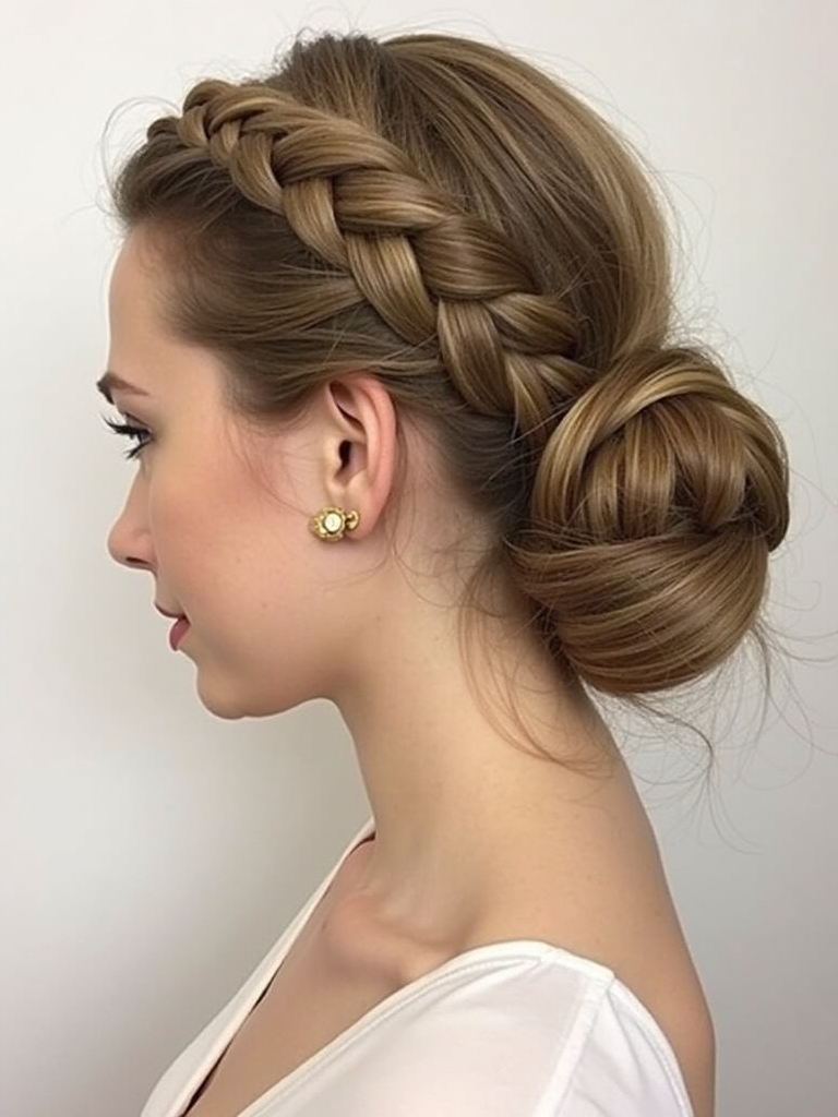 Braided Halo Updo with Wispy Tendrils