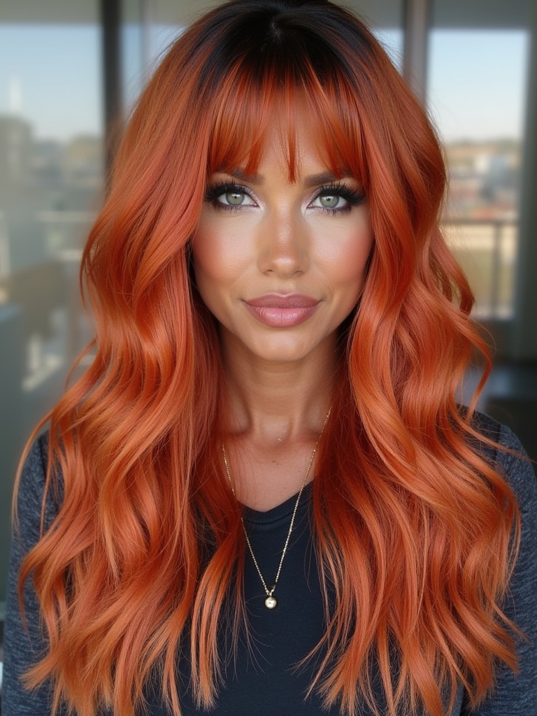 40 Edgy Hair Color Ideas Copper: Copper Highlights on Black Hair