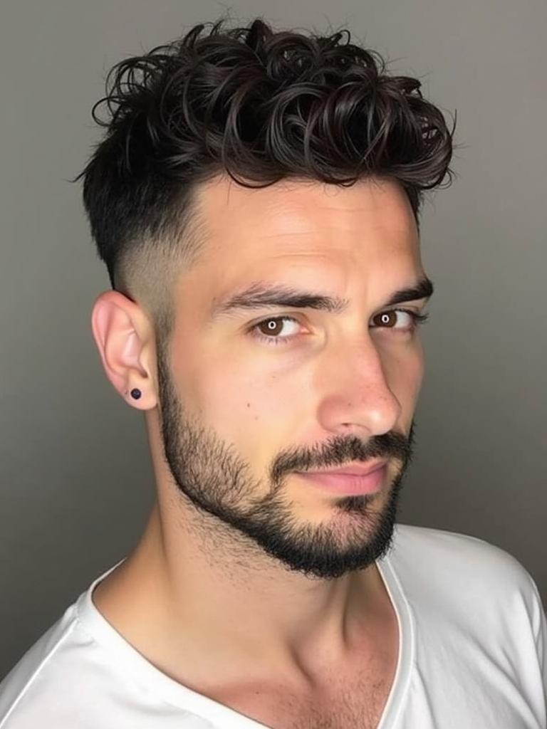 Men's Short Curly Hairstyle: The Military Cut with Curly Top