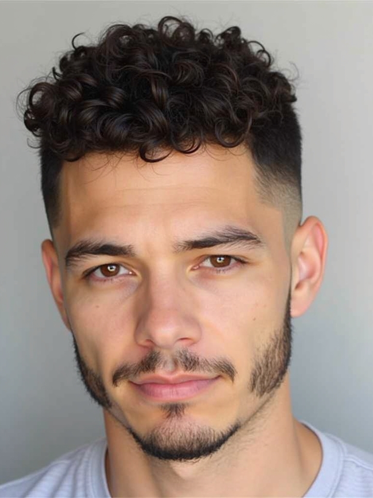 Men's Short Curly Hairstyle: The Drop Fade with Defined Curls