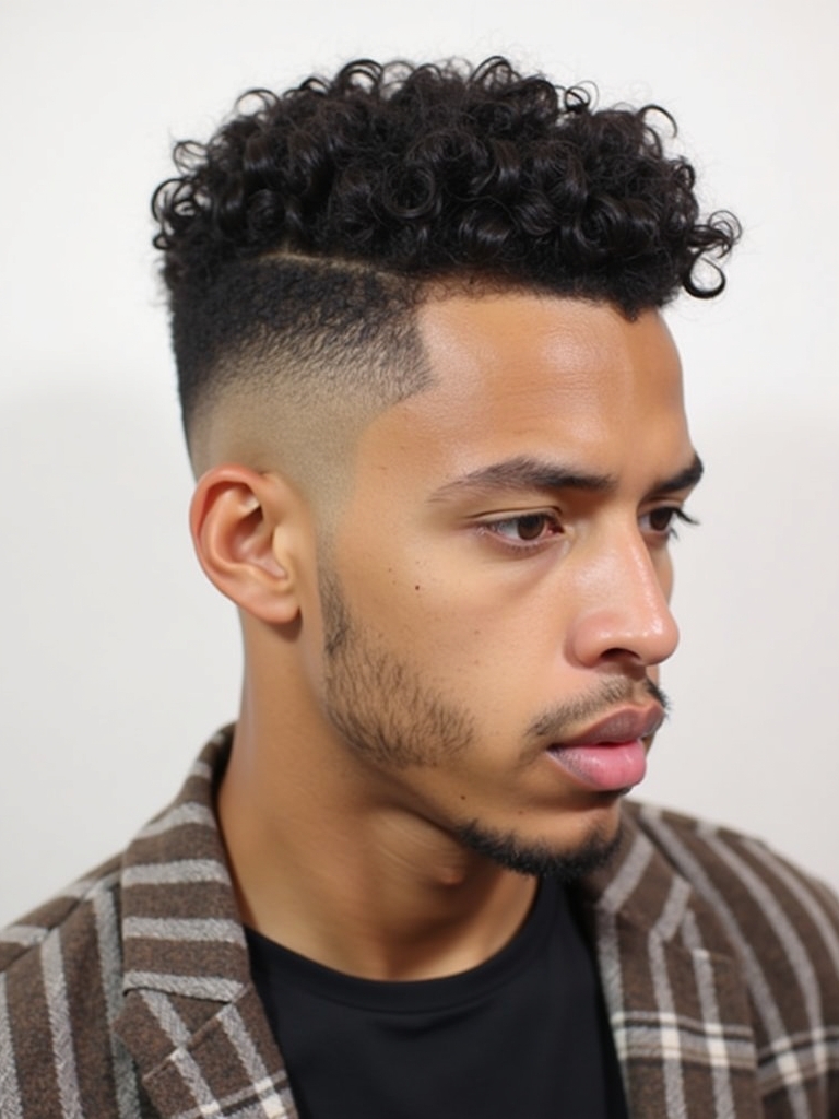 Men's Short Curly Hairstyle: The Burst Fade Mohawk with Curls