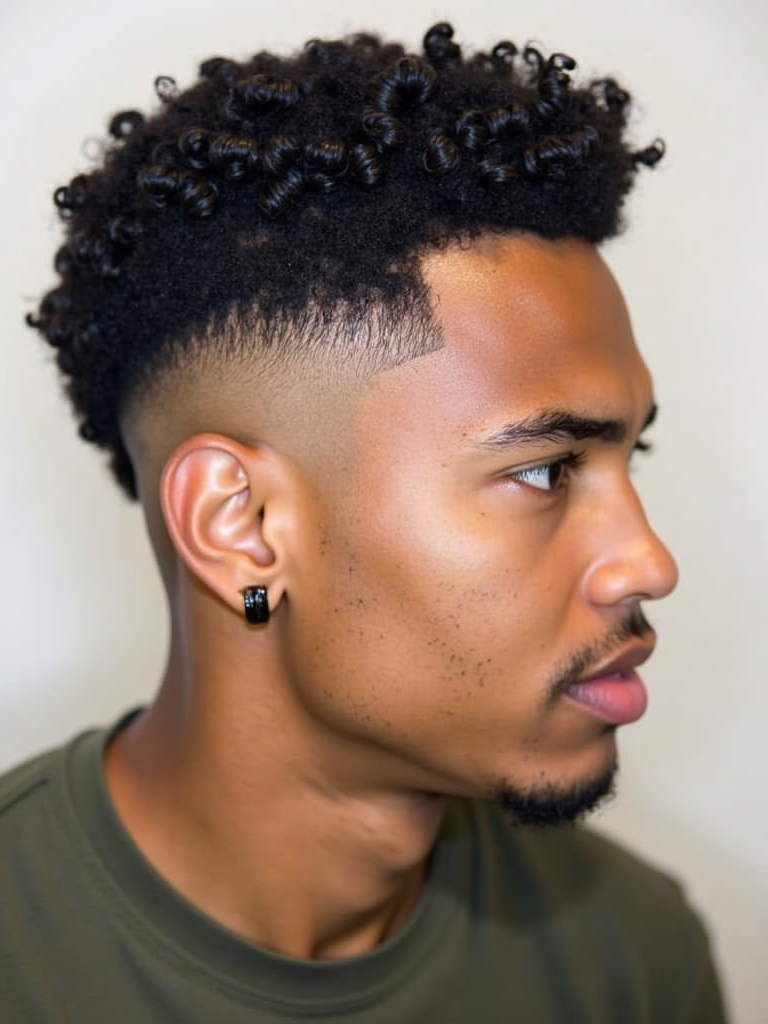 Men's Short Curly Hairstyle: The High Fade with Coiled Curls
